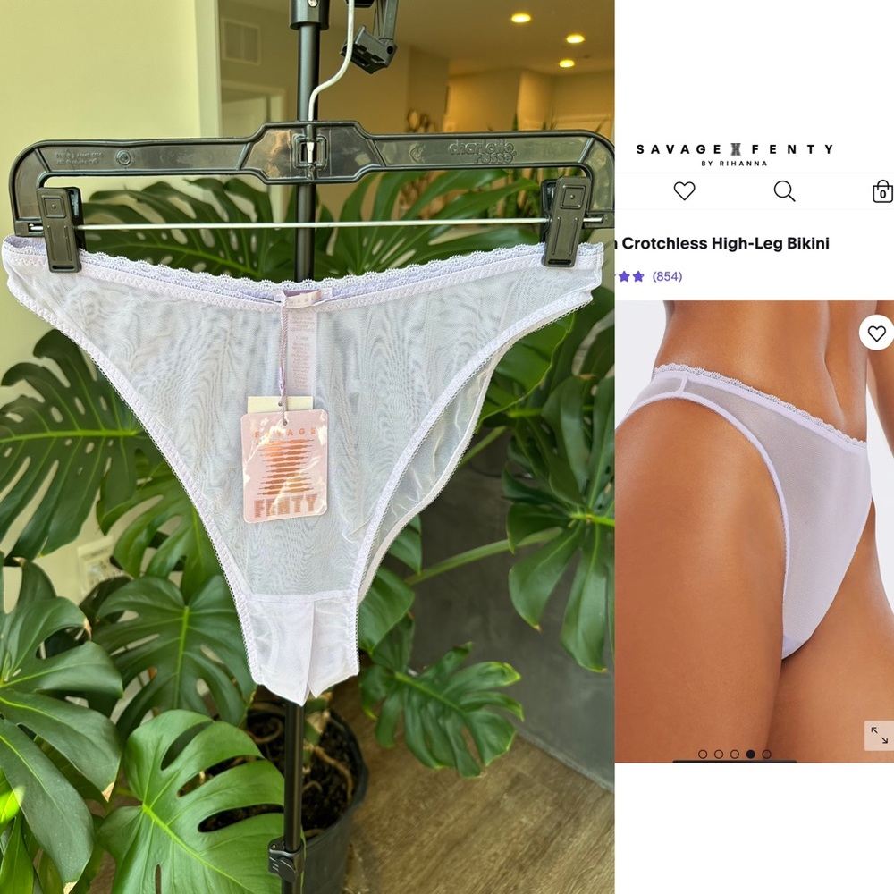 NWT Savage x Fenty Mesh Crotchless High Waist Bikini in Purple Lavender, size XL